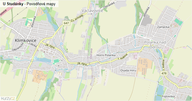 U Studánky - záplavové mapy stoleté vody