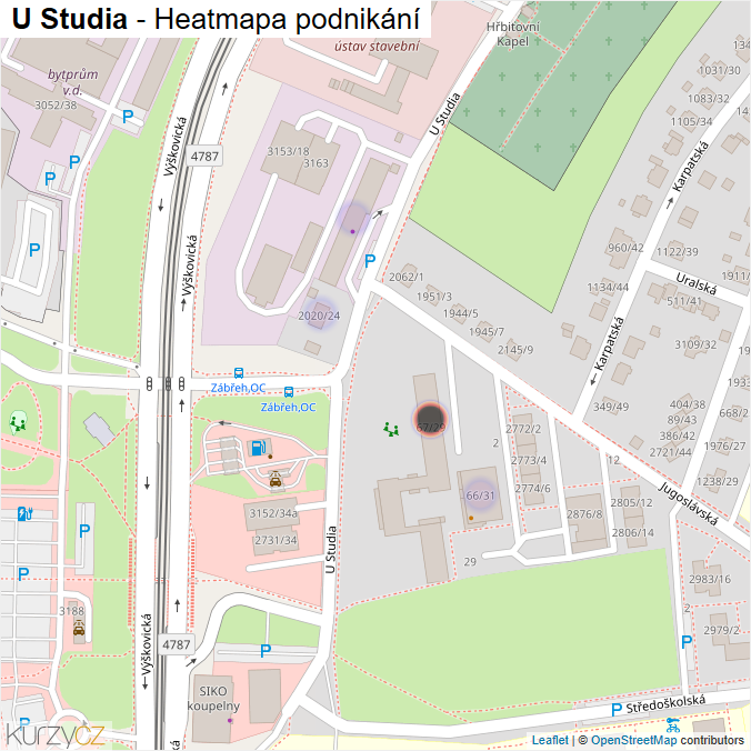 Mapa U Studia - Firmy v ulici.