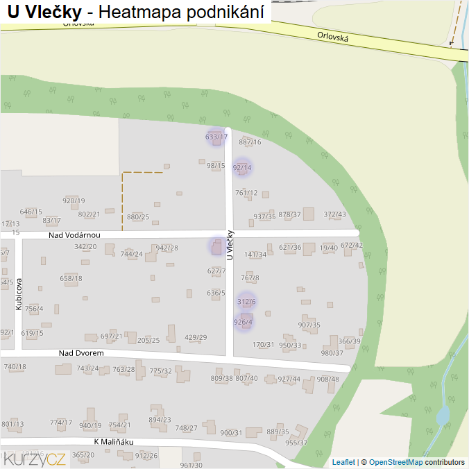Mapa U Vlečky - Firmy v ulici.