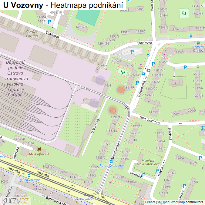 Mapa U Vozovny - Firmy v ulici.