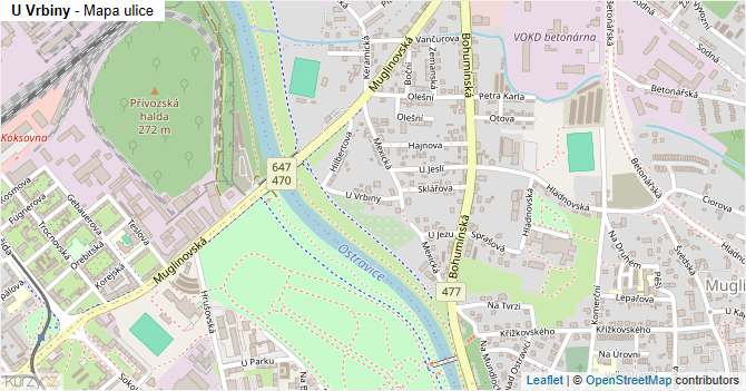 U Vrbiny - mapa ulice