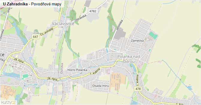 U Zahradníka - záplavové mapy stoleté vody