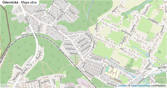 Údernická - mapa ulice