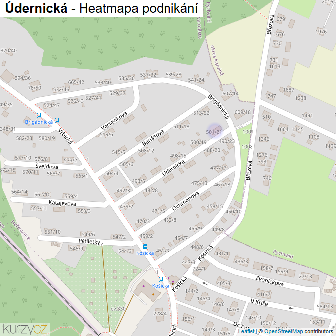 Mapa Údernická - Firmy v ulici.