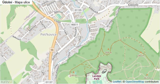 Údolní - mapa ulice