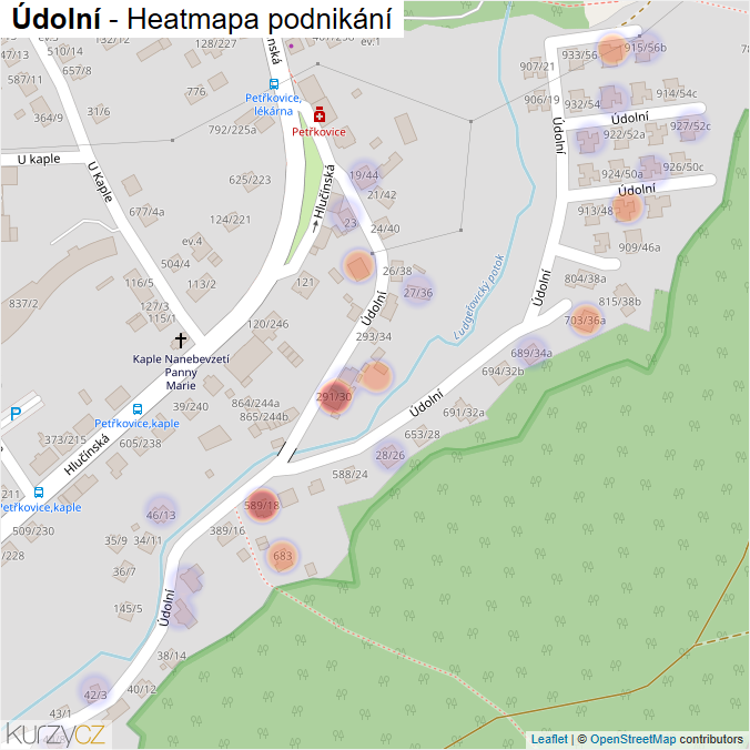 Mapa Údolní - Firmy v ulici.