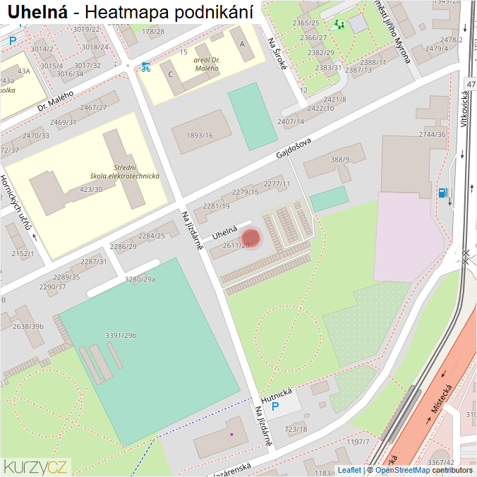 Mapa Uhelná - Firmy v ulici.