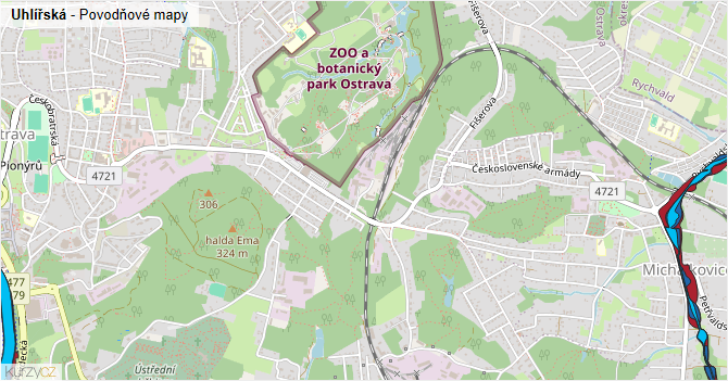 Uhlířská - záplavové mapy stoleté vody