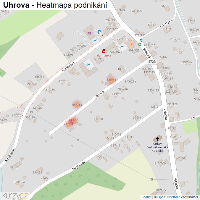 Mapa Uhrova - Firmy v ulici.