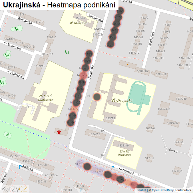 Mapa Ukrajinská - Firmy v ulici.