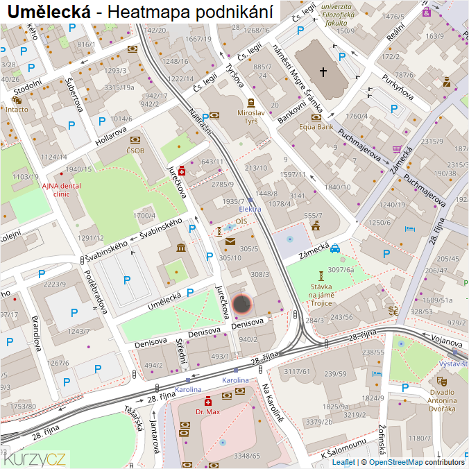 Mapa Umělecká - Firmy v ulici.