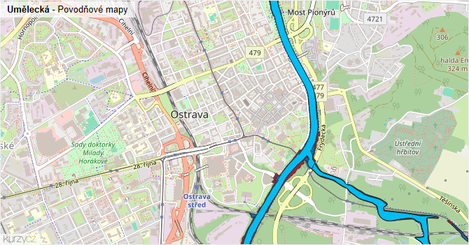 Umělecká - záplavové mapy stoleté vody