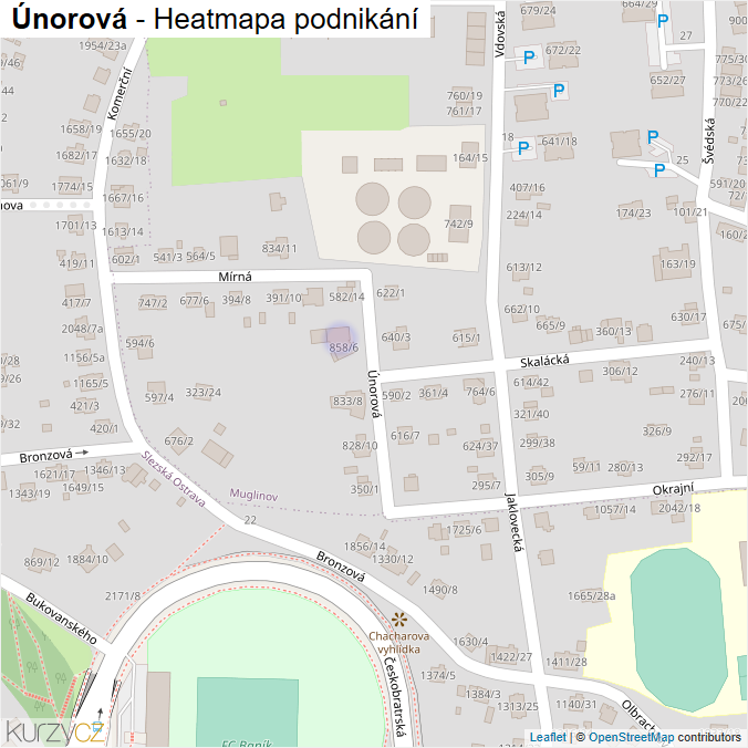 Mapa Únorová - Firmy v ulici.