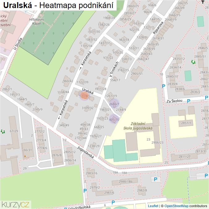 Mapa Uralská - Firmy v ulici.