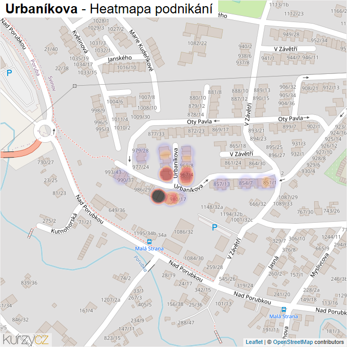 Mapa Urbaníkova - Firmy v ulici.