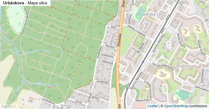 Urbánkova - mapa ulice