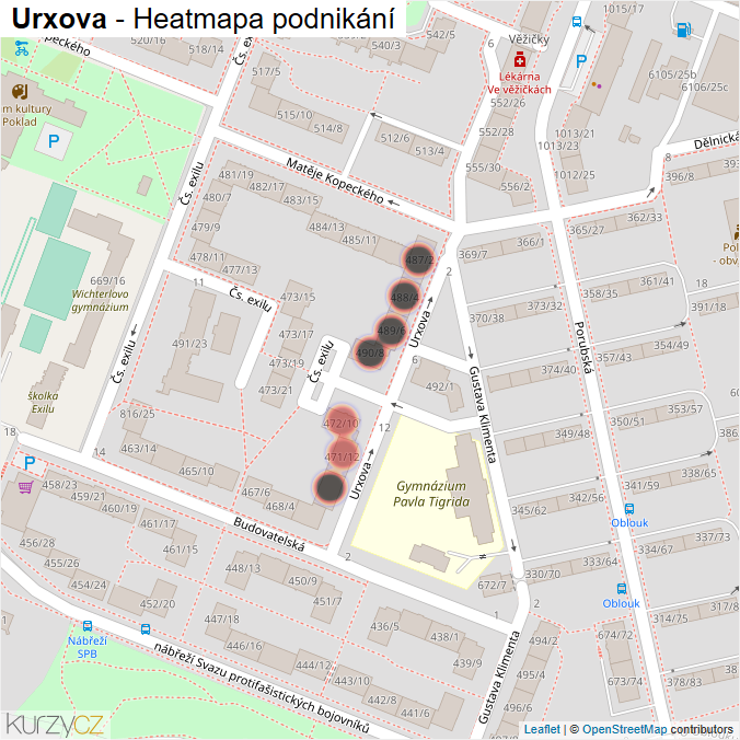 Mapa Urxova - Firmy v ulici.