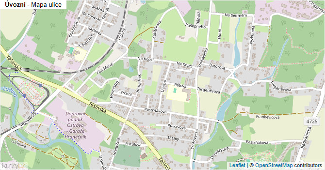 Úvozní - mapa ulice