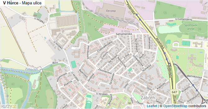 V Hůrce - mapa ulice