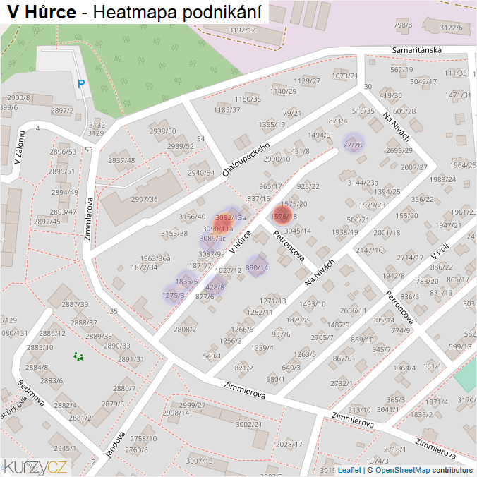 Mapa V Hůrce - Firmy v ulici.