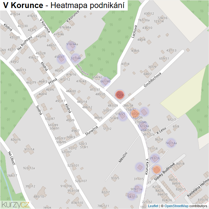 Mapa V Korunce - Firmy v ulici.