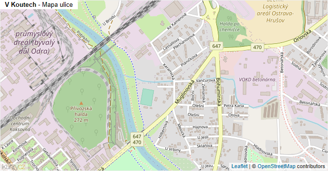 V Koutech - mapa ulice