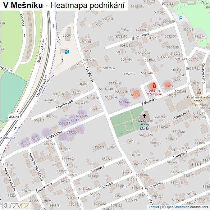 Mapa V Mešníku - Firmy v ulici.