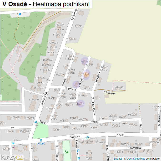Mapa V Osadě - Firmy v ulici.