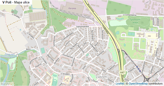 V Poli - mapa ulice