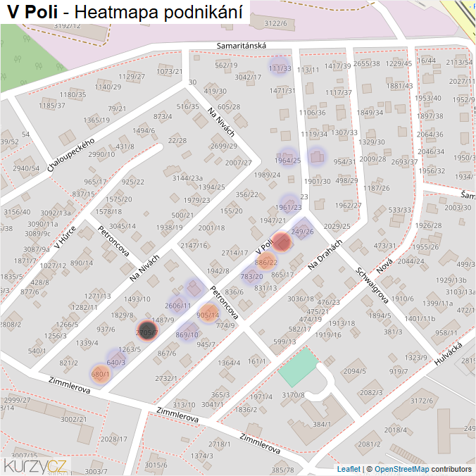 Mapa V Poli - Firmy v ulici.