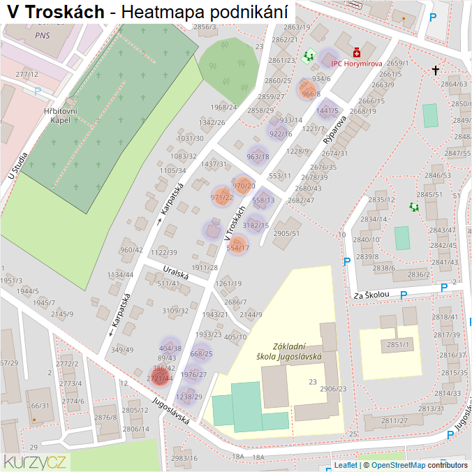Mapa V Troskách - Firmy v ulici.