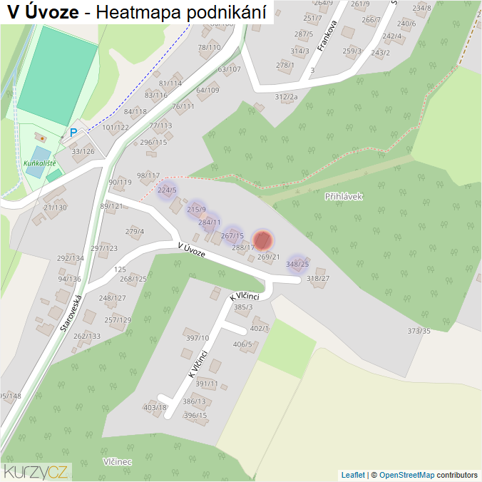 Mapa V Úvoze - Firmy v ulici.