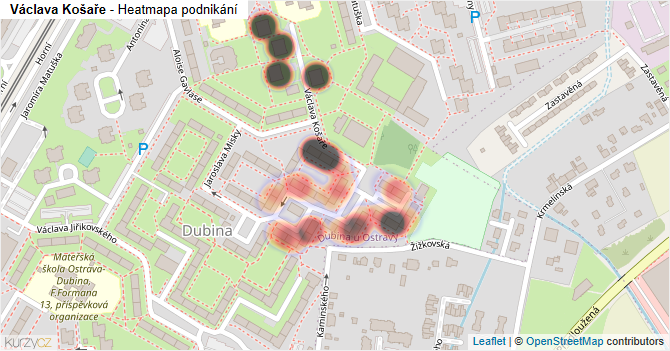 Václava Košaře - mapa podnikání