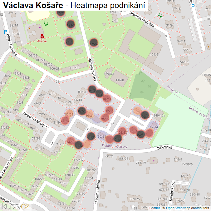 Mapa Václava Košaře - Firmy v ulici.