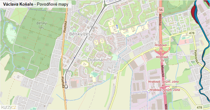 Václava Košaře - záplavové mapy stoleté vody