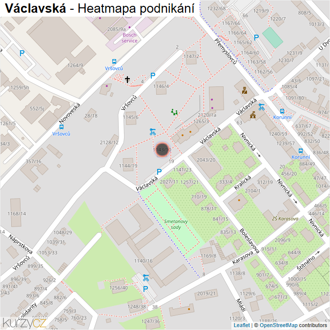 Mapa Václavská - Firmy v ulici.