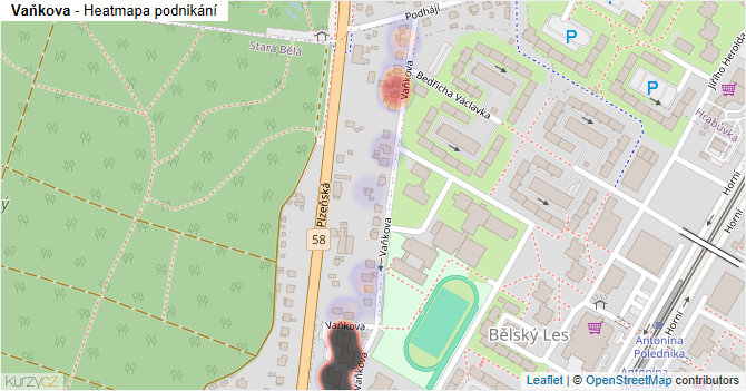 Vaňkova - mapa podnikání