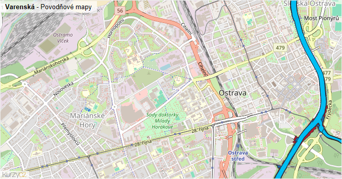 Varenská - záplavové mapy stoleté vody