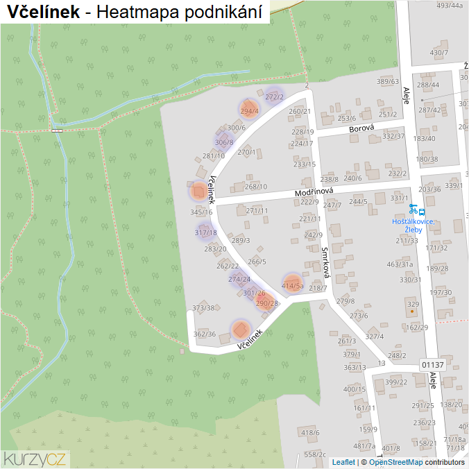 Mapa Včelínek - Firmy v ulici.