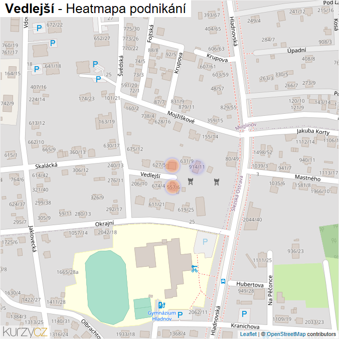 Mapa Vedlejší - Firmy v ulici.