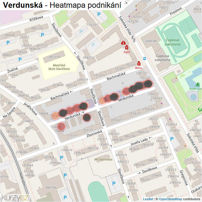 Mapa Verdunská - Firmy v ulici.