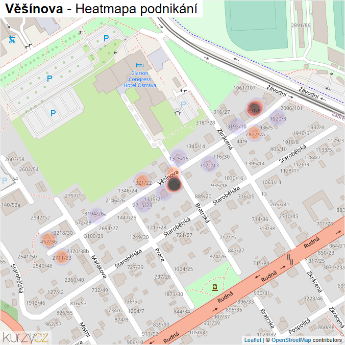 Mapa Věšínova - Firmy v ulici.