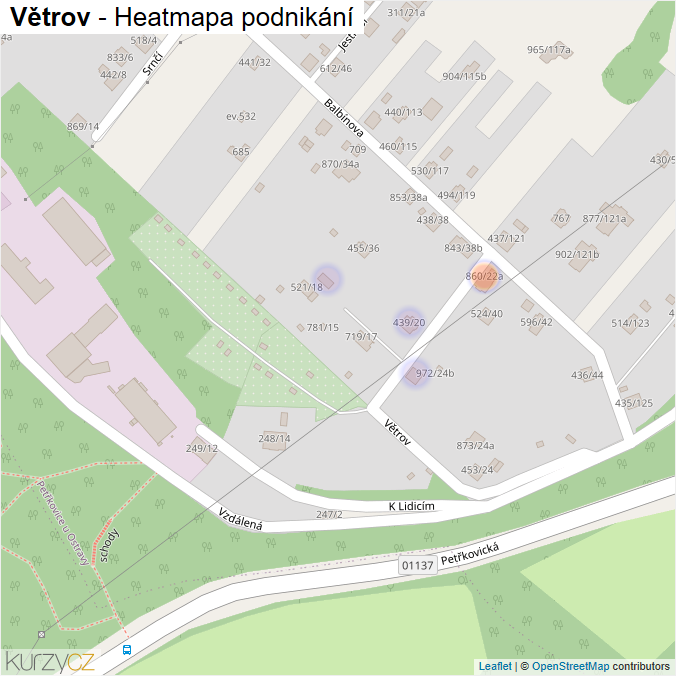 Mapa Větrov - Firmy v ulici.