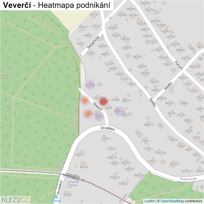 Mapa Veverčí - Firmy v ulici.