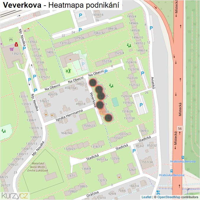 Mapa Veverkova - Firmy v ulici.