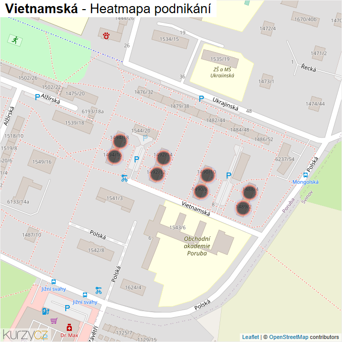 Mapa Vietnamská - Firmy v ulici.