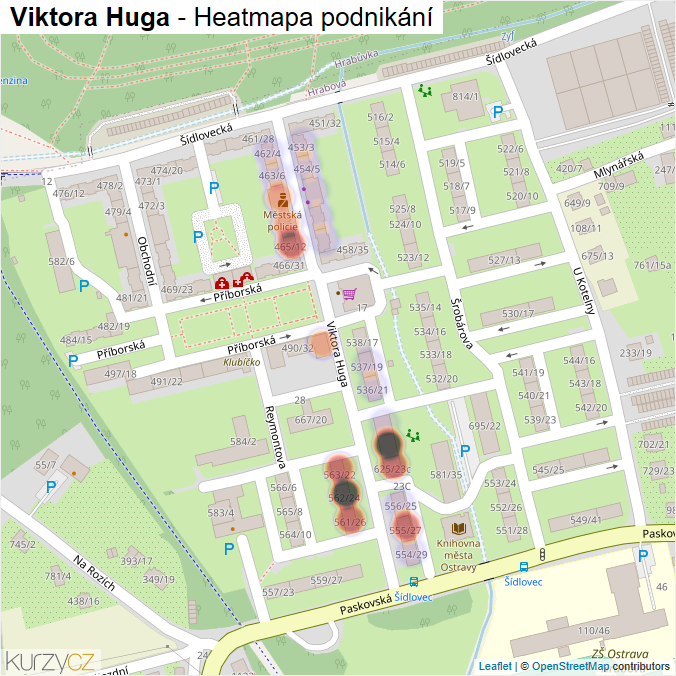 Mapa Viktora Huga - Firmy v ulici.