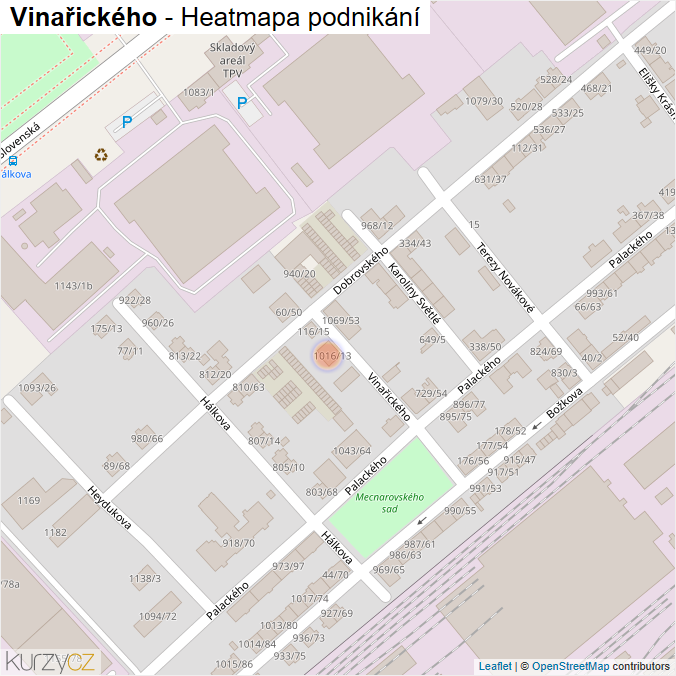 Mapa Vinařického - Firmy v ulici.