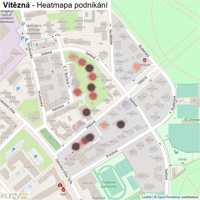 Mapa Vítězná - Firmy v ulici.