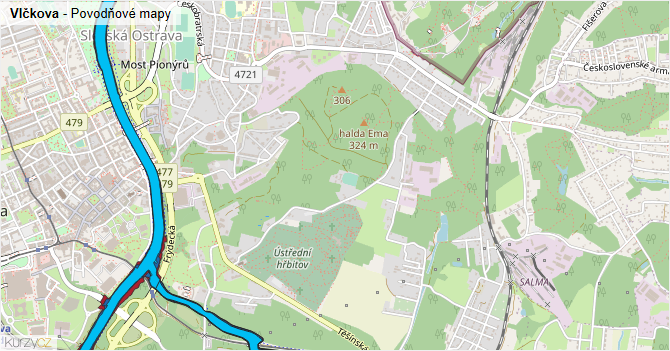 Vlčkova - záplavové mapy stoleté vody
